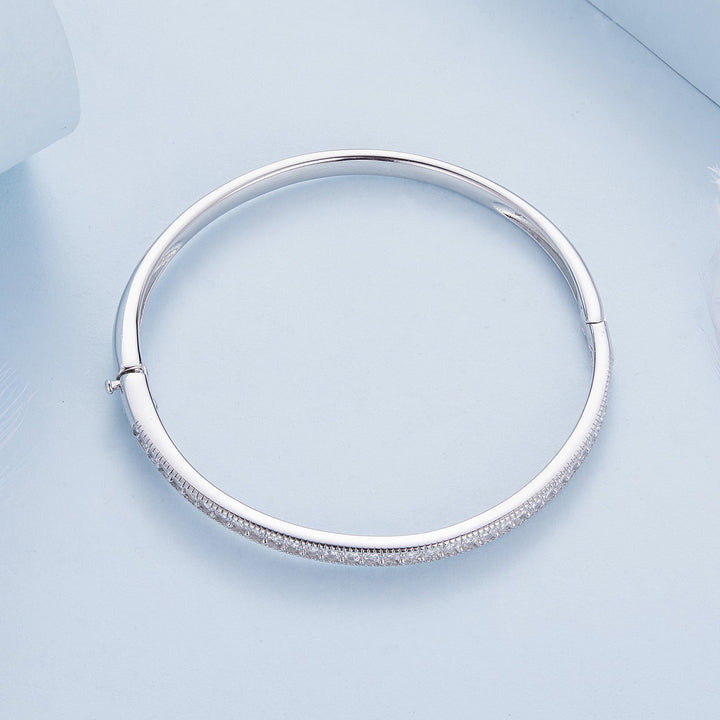 925 Silver &amp; Platinum Pavé Setting CZ Bracelets, Size 17.0 mm for Women