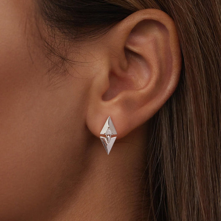 925 Sterling Silver Earrings with White Gold Plating and CZ