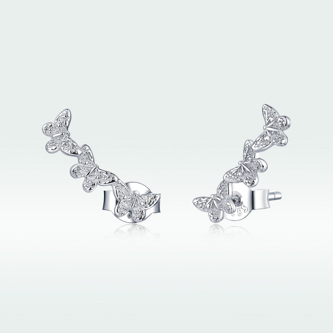 925 Sterling Silver Earrings - 1.4x0.5 cm - Platinum Plated for Women