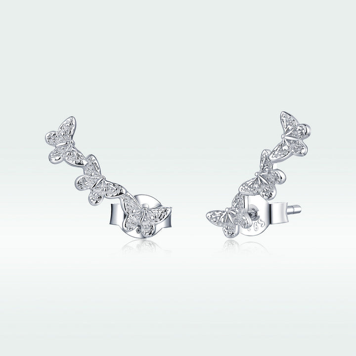 925 Sterling Silver Earrings - 1.4x0.5 cm - Platinum Plated for Women