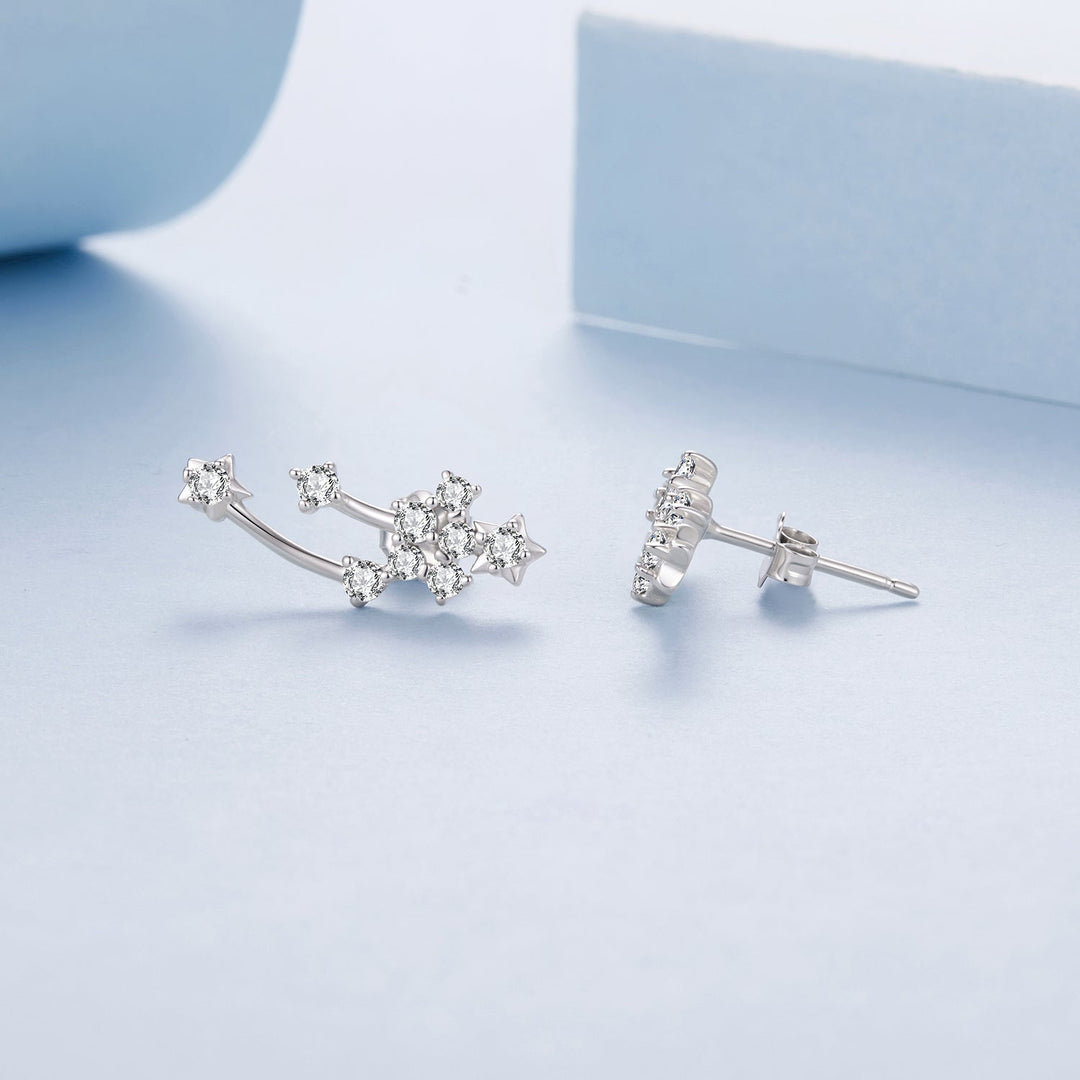 925 Sterling Silver &amp; Brass White Gold Plated Earrings with CZ for Women