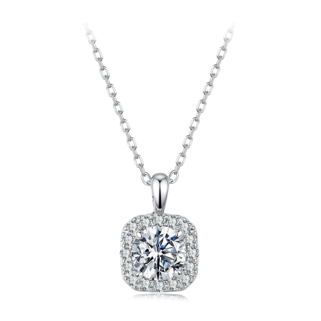 925 Sterling Silver Moissanite 1.4x1.0cm White Gold Plated Necklace 40+5cm for Women