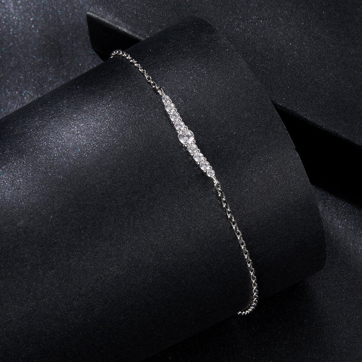 925 Sterling Silver Moissanite Bracelet for Women, Plated White Gold, 15+6cm