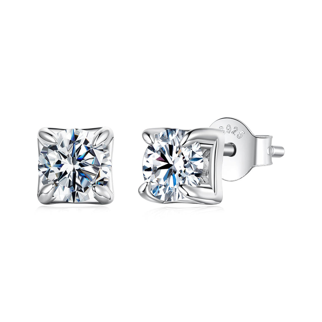 925 Sterling Silver &amp; Moissanite Earrings - White Gold Plated, 0.5ct, Style S for Women