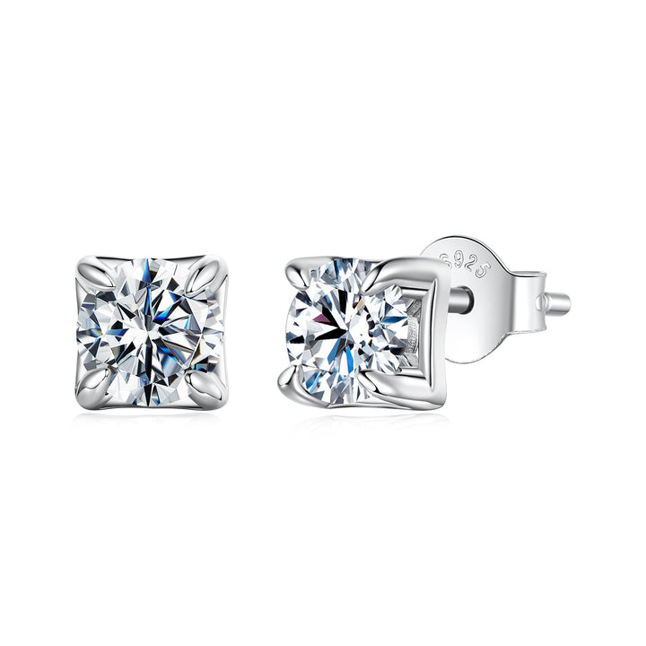 925 Sterling Silver &amp; Moissanite Earrings - White Gold Plated, 0.5ct, Style S for Women