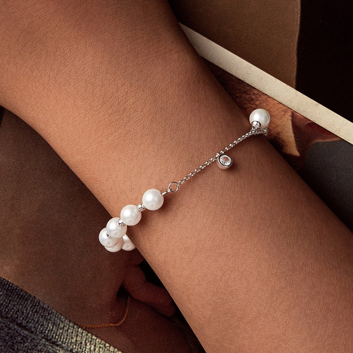 925 Sterling Silver 15+6cm White Gold Plated Bracelet with Quality Shell Pearl &amp; CZ for Women