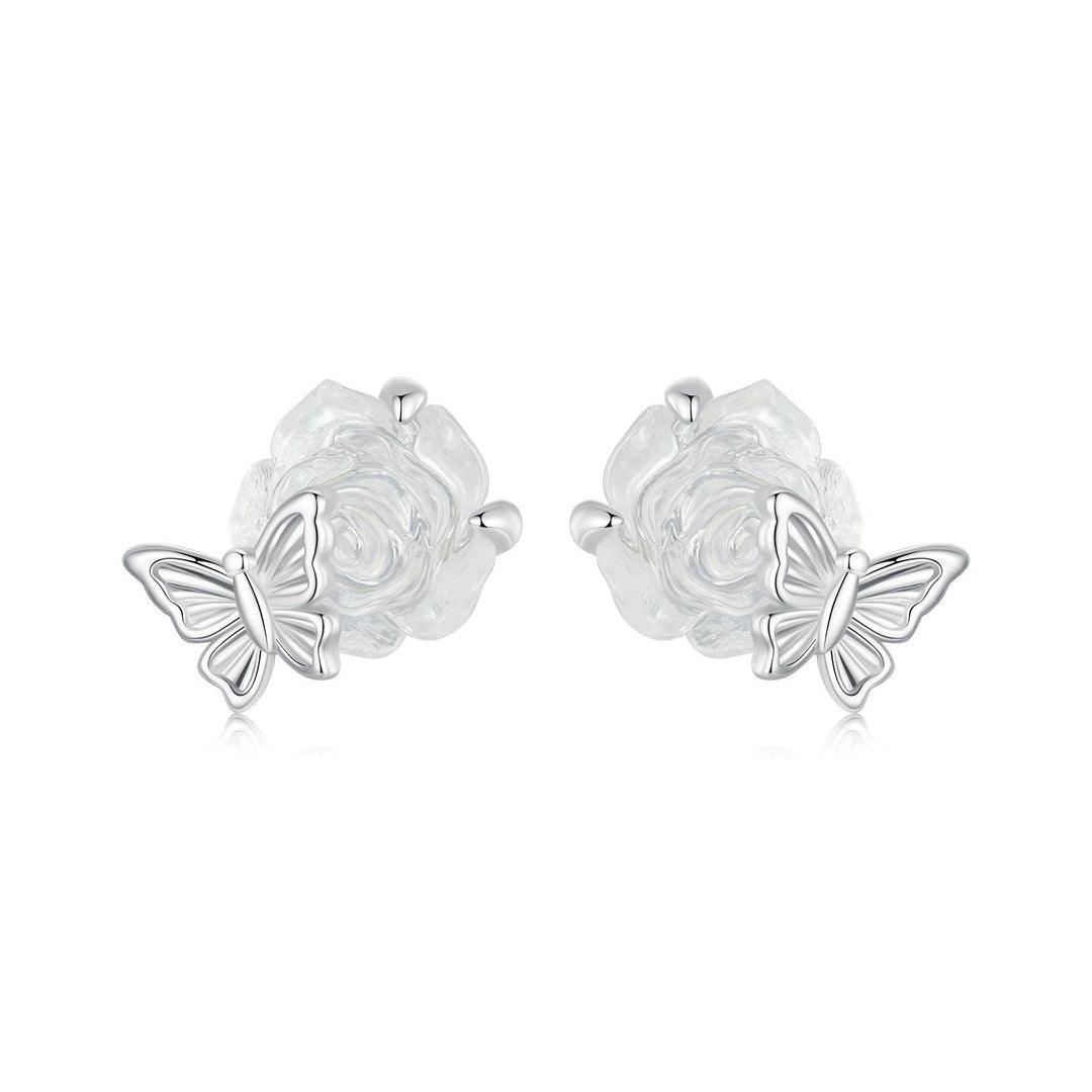 925 Sterling Silver White Gold Plated Resin Earrings 8x10mm for Women