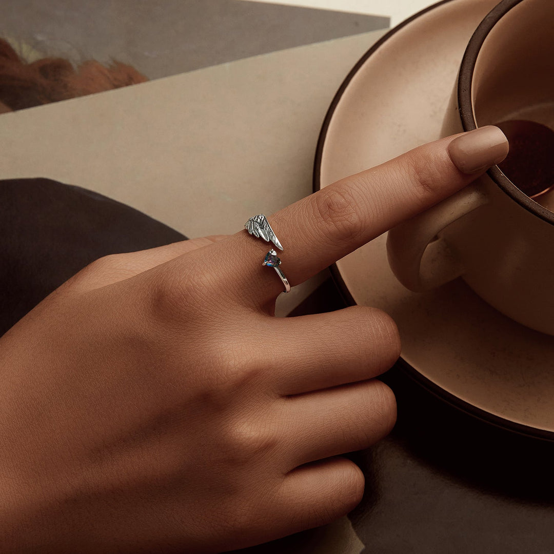 925 Sterling Silver Transparent Glass Ring for Women