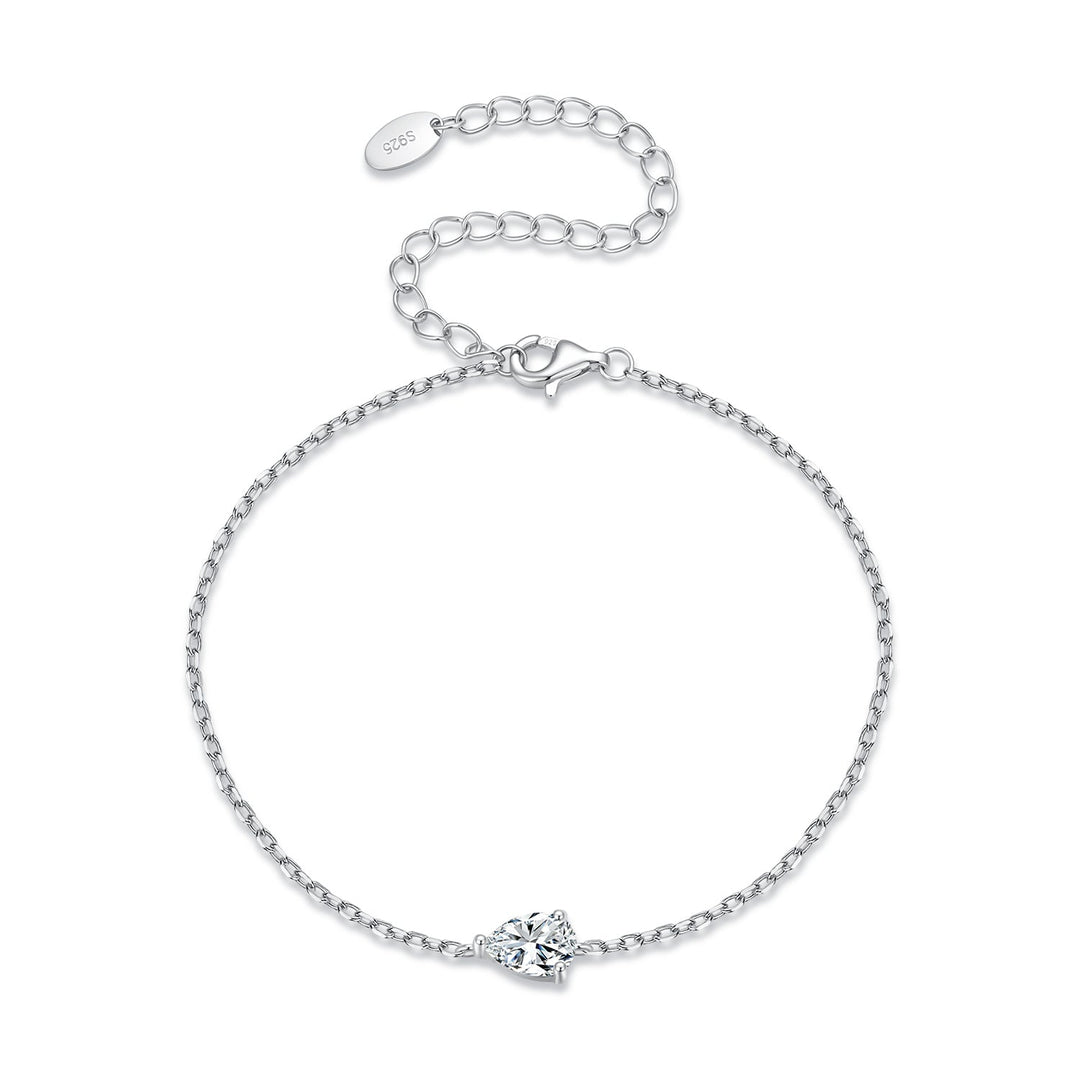 925 Sterling Silver White Gold Plated 0.8ct Moissanite Water Drop 16+5cm Bracelet for Women