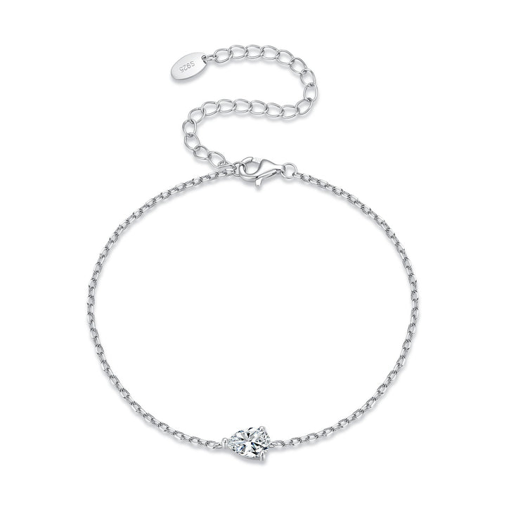 925 Sterling Silver White Gold Plated 0.8ct Moissanite Water Drop 16+5cm Bracelet for Women