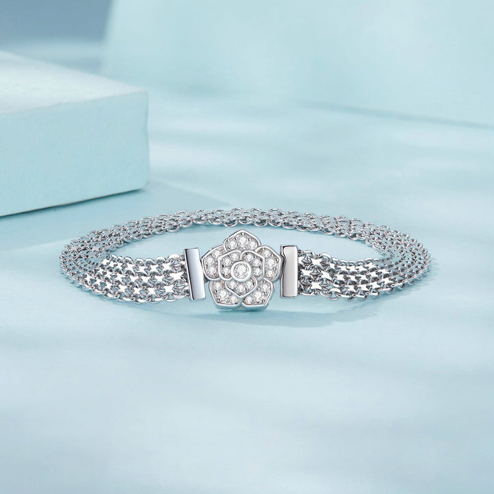 925 Sterling Silver and Platinum Plated 17.0 cm Pavé Setting CZ Bracelet for Women