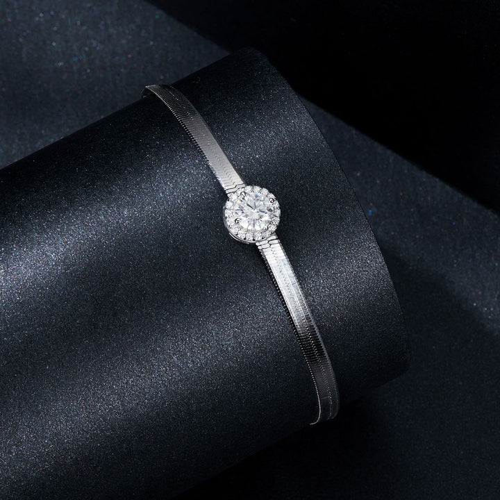 925 Sterling Silver 5.0mm Moissanite Bracelet with White Gold Plating for Women