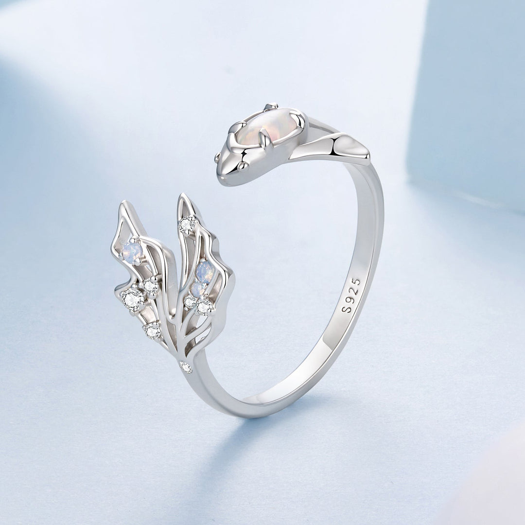 925 Sterling Silver White Gold Plated Nano Opal Ring with CZ for Women