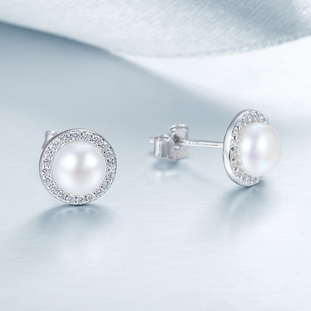 925 Sterling Silver Freshwater Pearl Earrings with CZ for Women