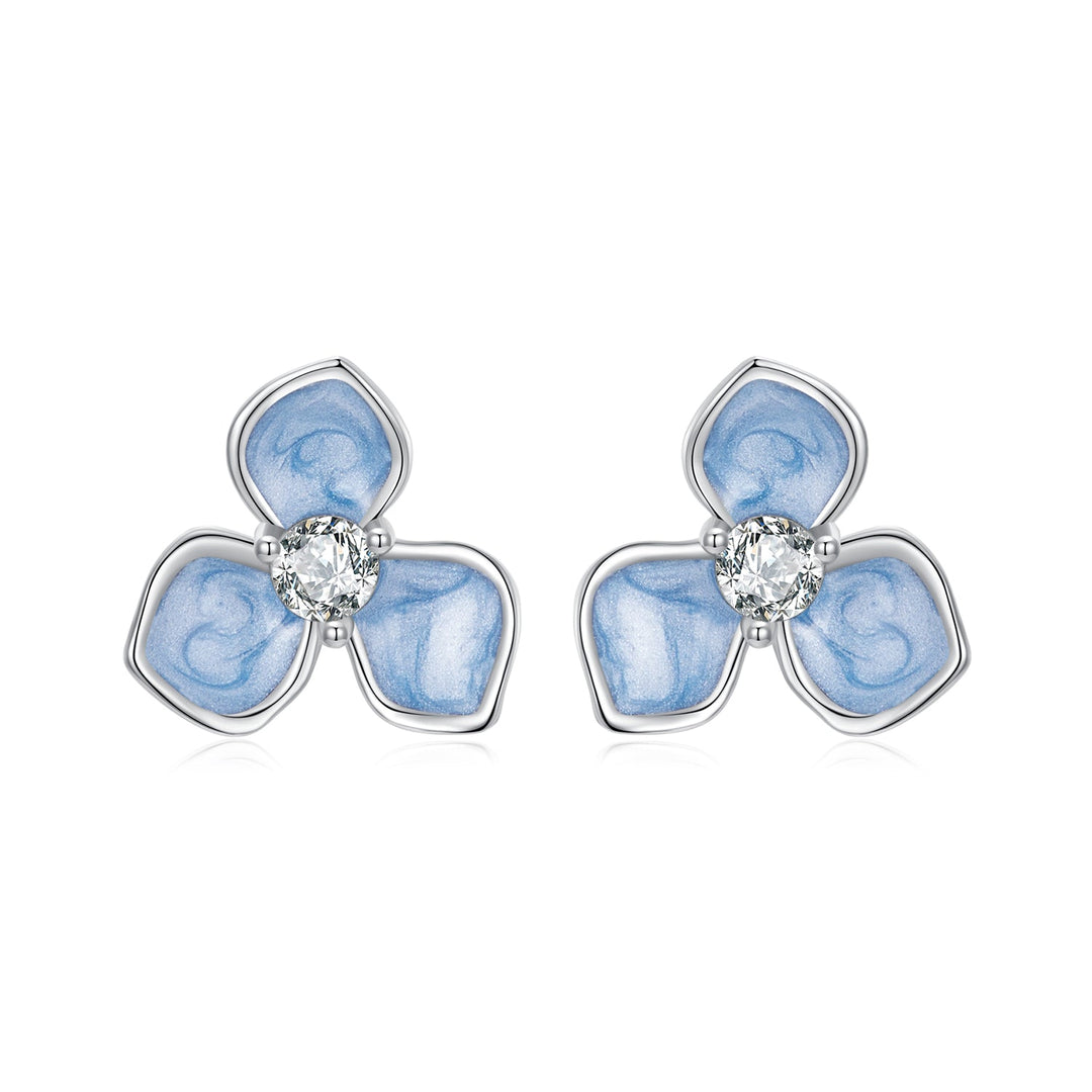 925 Sterling Silver Enamel White Gold Plated CZ Earrings