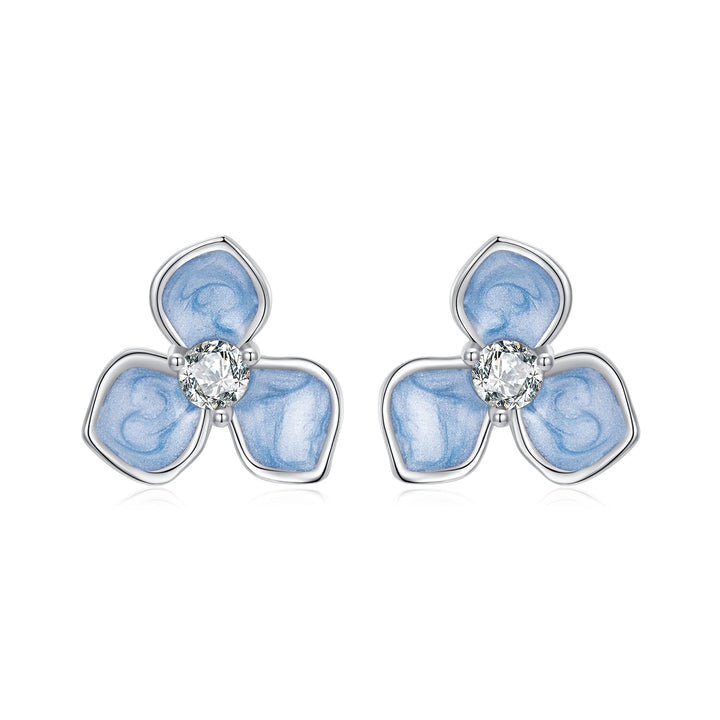 925 Sterling Silver Enamel White Gold Plated CZ Earrings