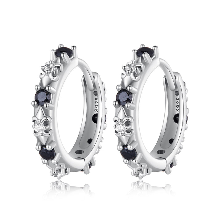 S925 Oxidized Silver Pavé CZ Earrings Size 14*2.5mm for Women