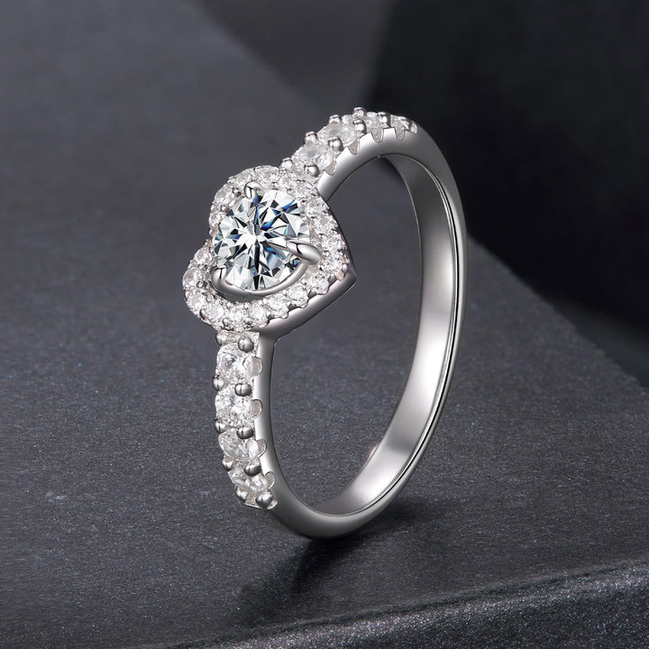 925 Sterling Silver Moissanite 0.5ct Heart Ring for Women Size 6