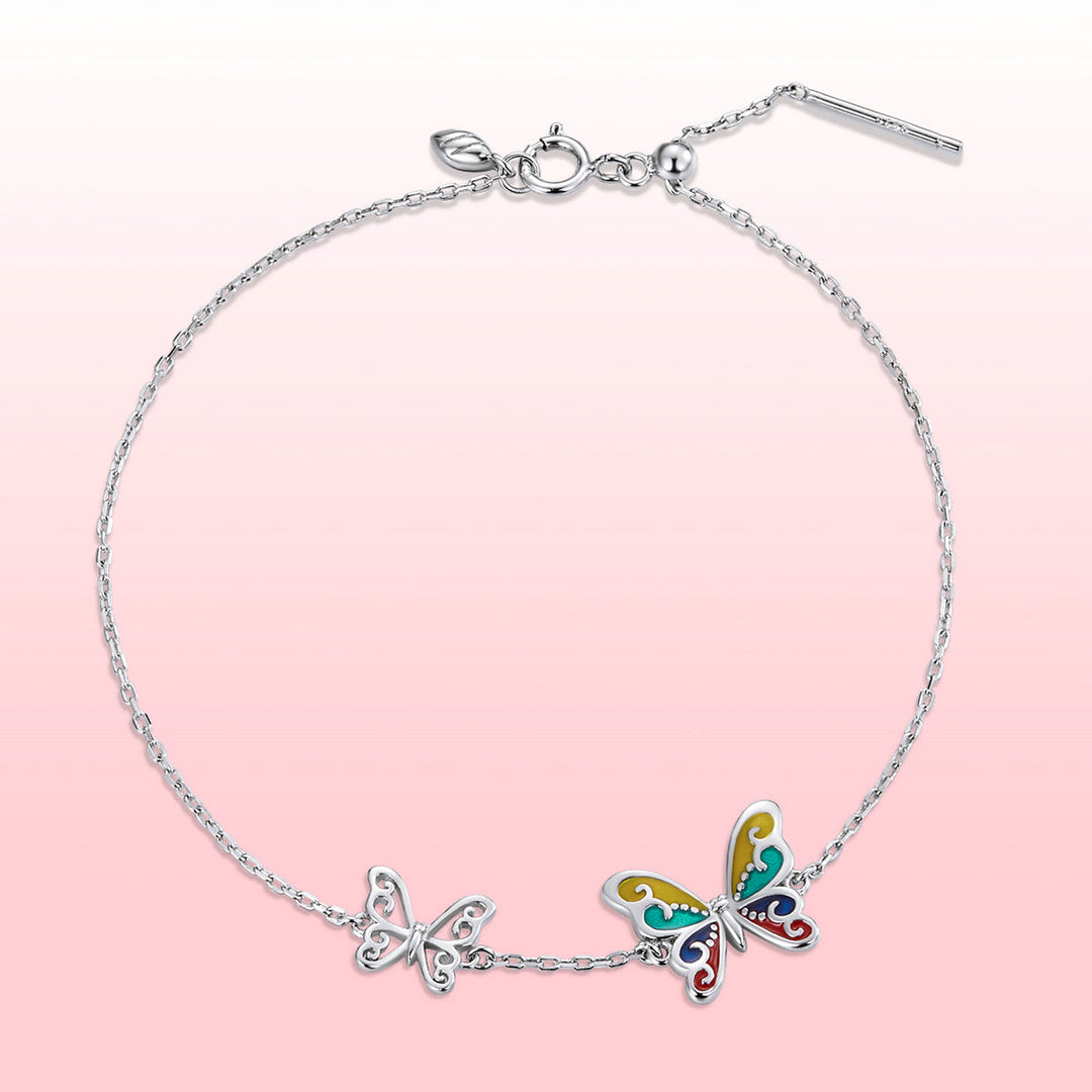 925 Sterling Silver Adjustable Butterfly Enamel Bracelet for Women
