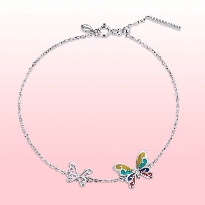 925 Sterling Silver Adjustable Butterfly Enamel Bracelet for Women