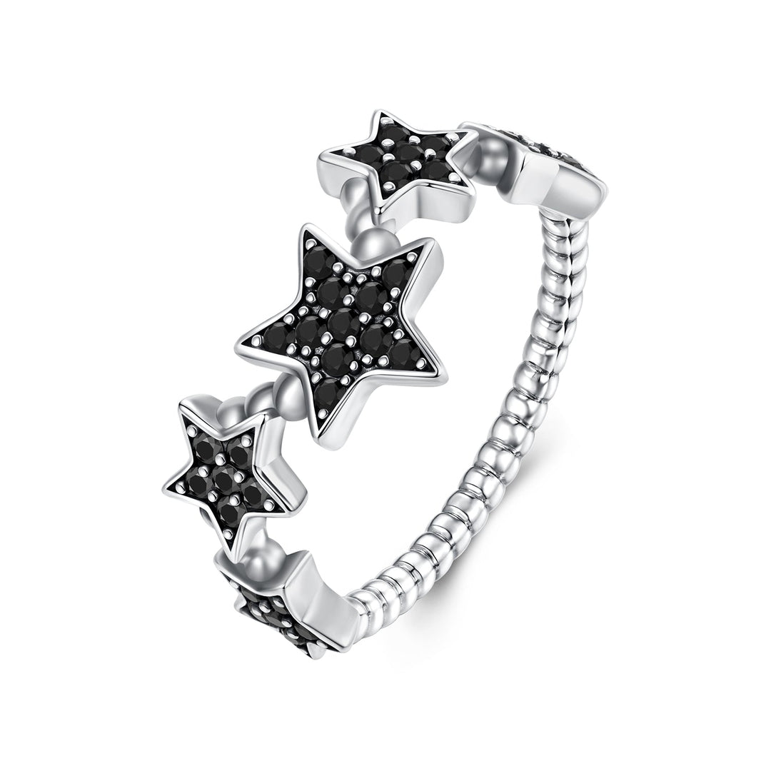 925 Sterling Silver Oxidized Rings with Pavé Setting CZ, Size 6.0 for Women