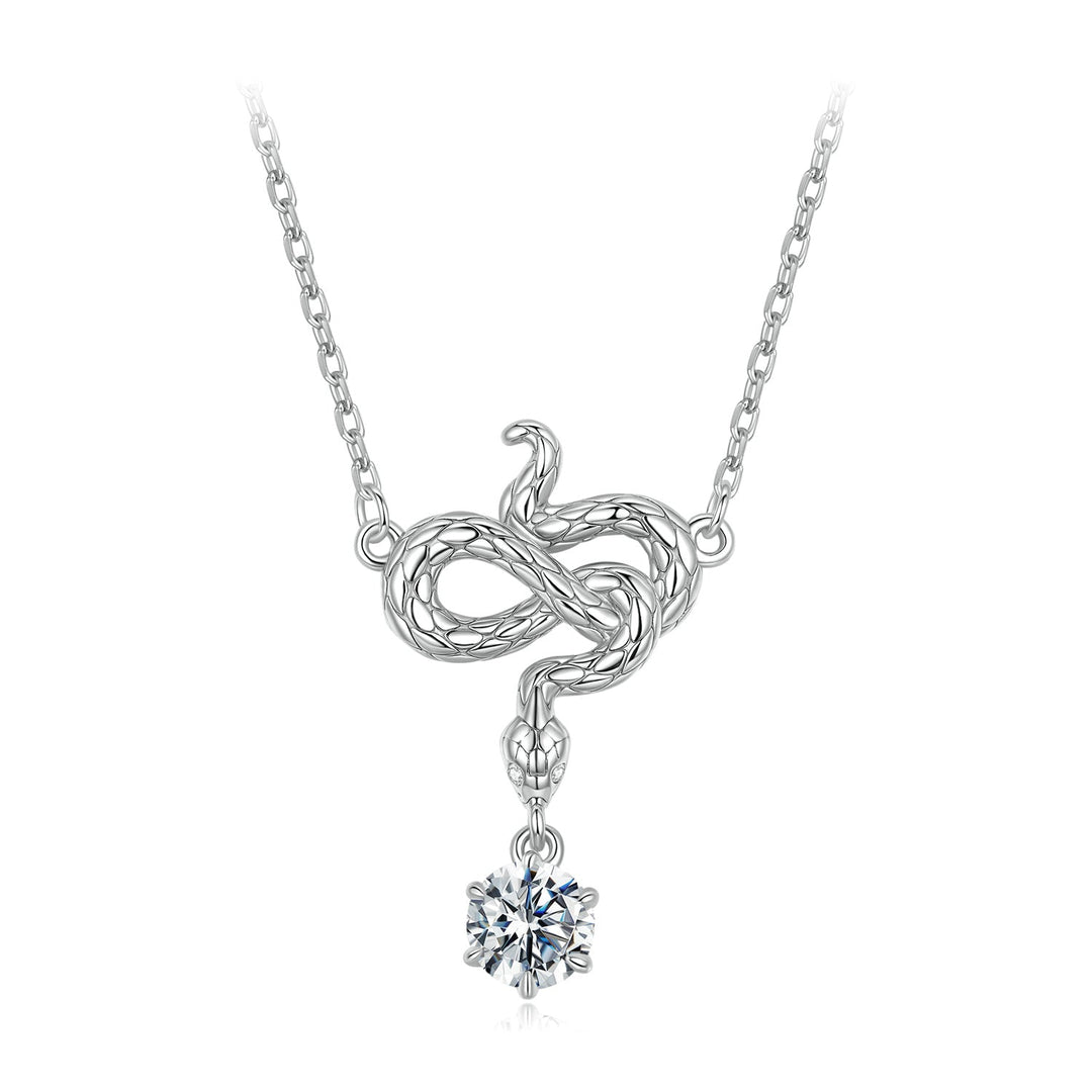 925 Sterling Silver Moissanite 0.50 Carat Necklace with CZ Pavé Setting in White Gold, 40+5cm for Women