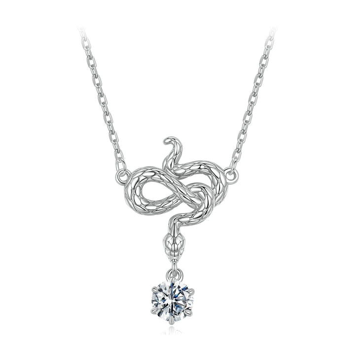 925 Sterling Silver Moissanite 0.50 Carat Necklace with CZ Pavé Setting in White Gold, 40+5cm for Women