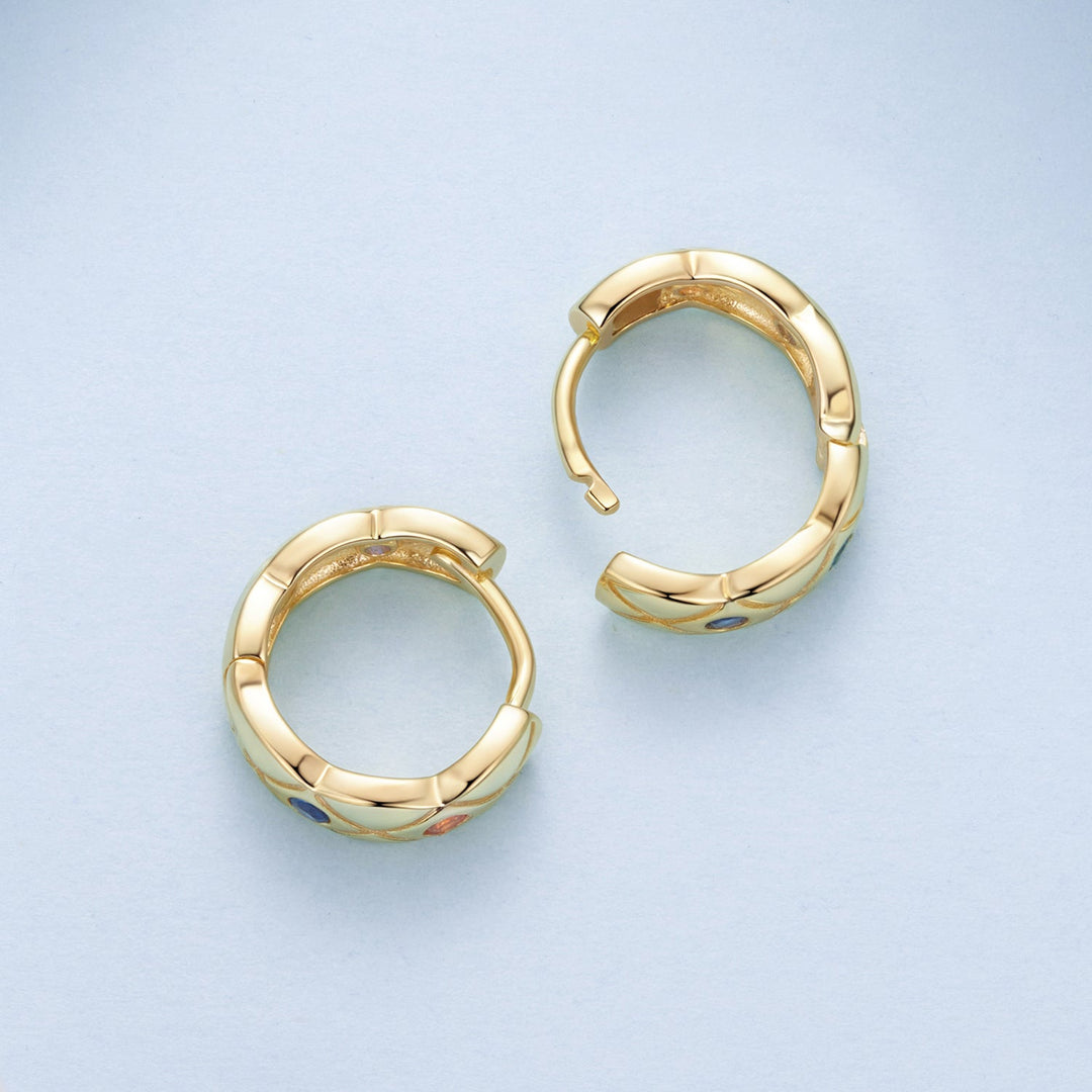 925 Sterling Silver Hoop Earrings with Pavé Setting CZ, 1.3 cm for Women