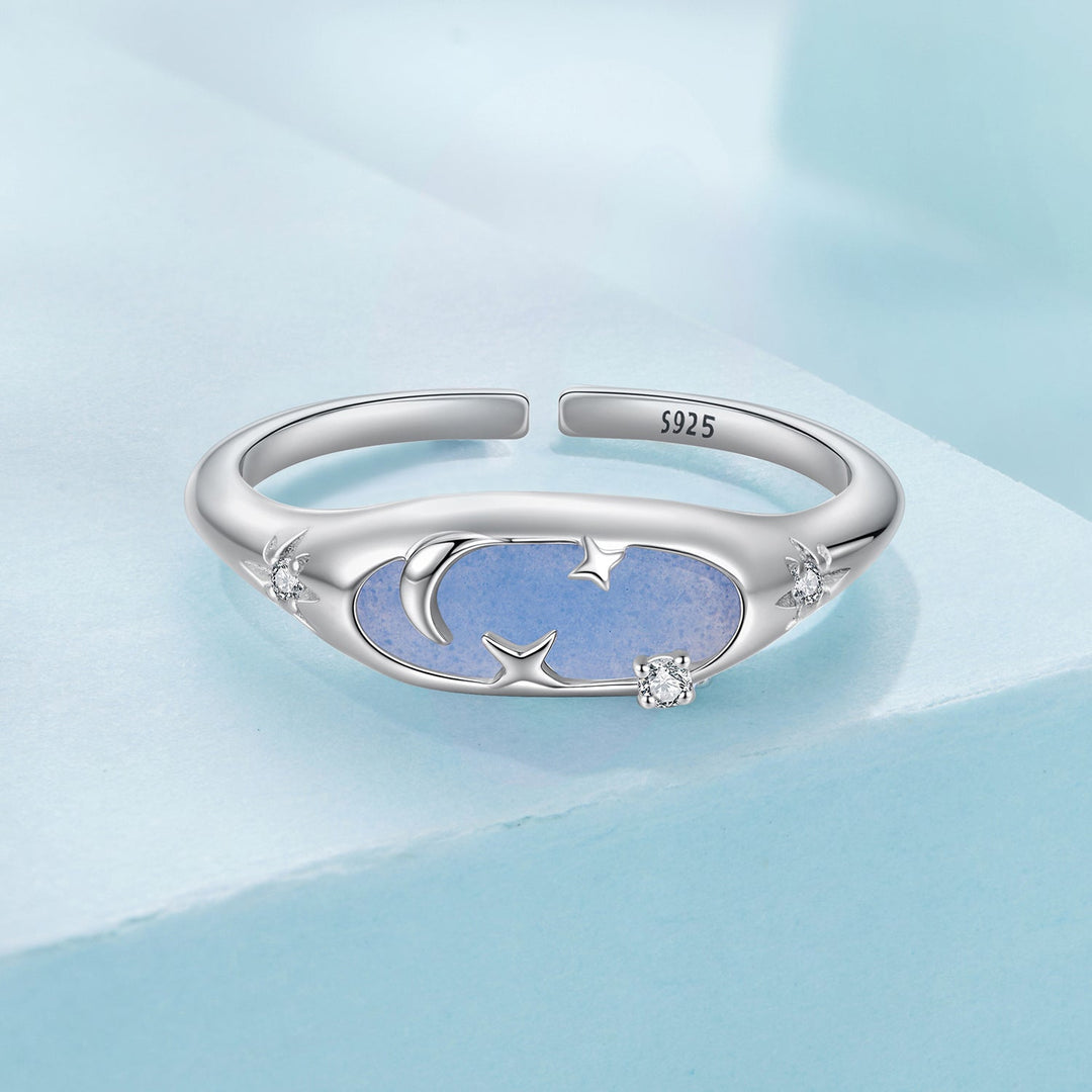 925 Sterling Silver &amp; White Gold Luminous Stone Ring for Women