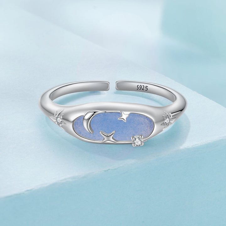925 Sterling Silver &amp; White Gold Luminous Stone Ring for Women