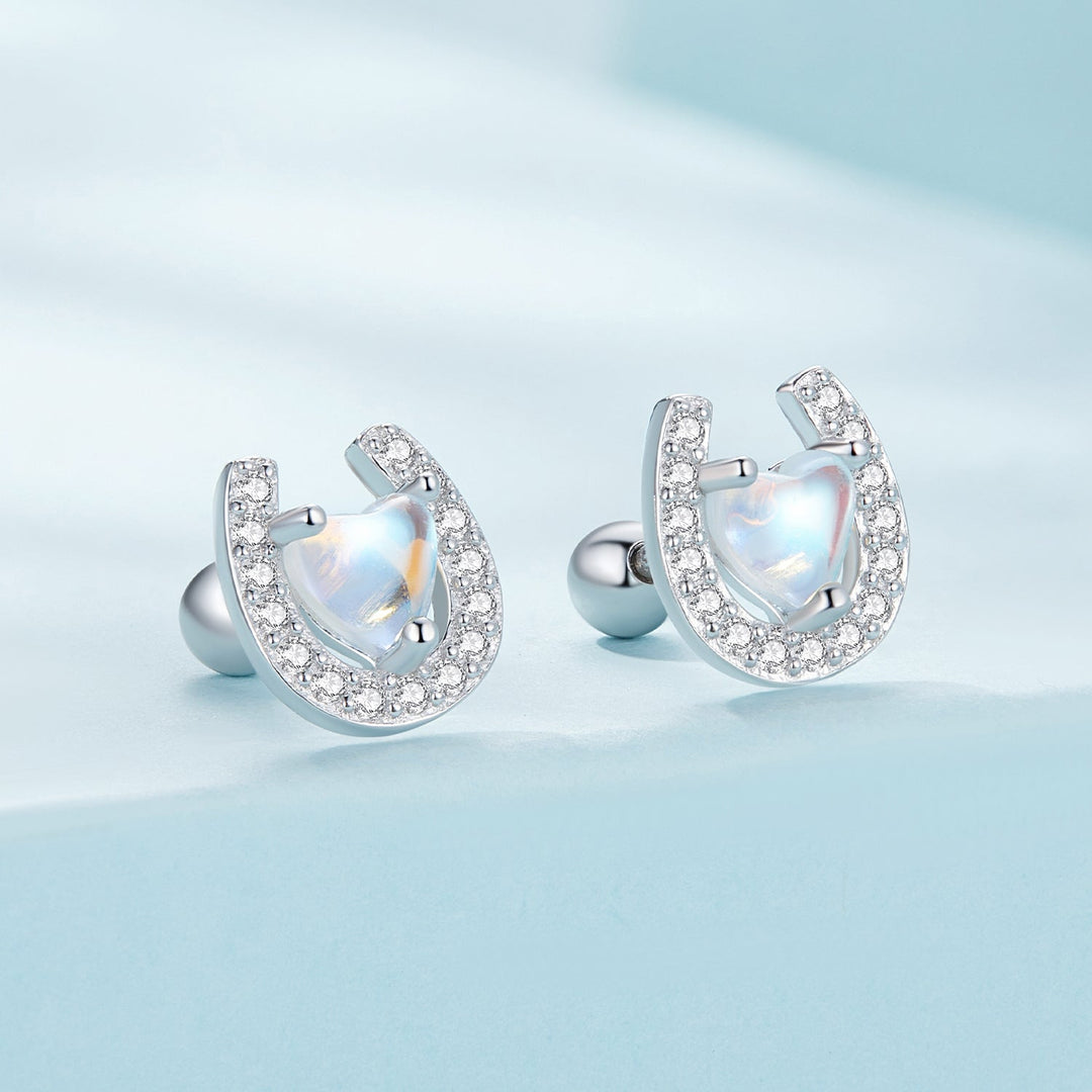 925 Sterling Silver Pavé Setting Moonstone Earrings with CZ and Platinum Plating