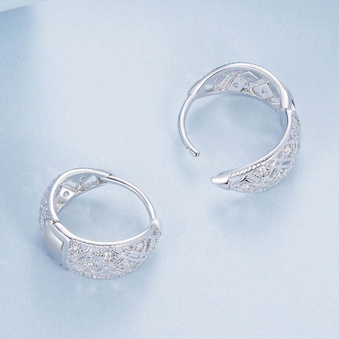 925 Sterling Silver White Gold Plated Pave Setting CZ Earrings 13*6mm for Women