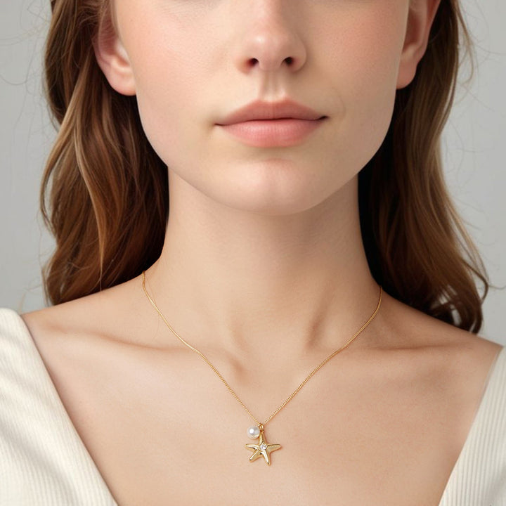 925 Sterling Silver Necklace with Gold Plating, 40+5cm, Featuring Synthetic Pearl &amp; CZ for Women