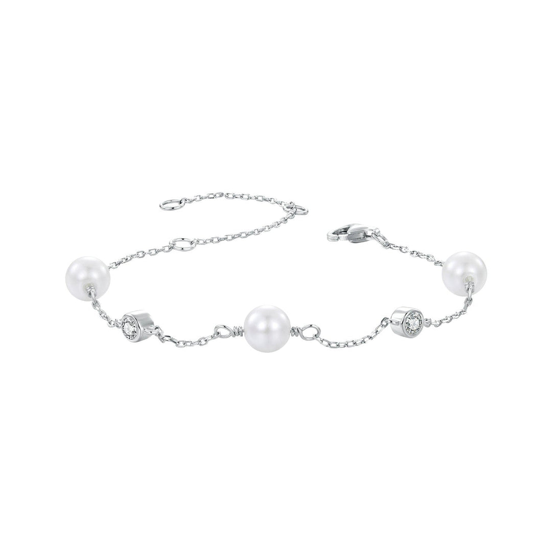 925 Sterling Silver 3mm Moissanite &amp; Shell Pearl Bracelet for Women