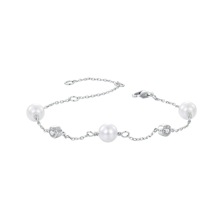 925 Sterling Silver 3mm Moissanite &amp; Shell Pearl Bracelet for Women