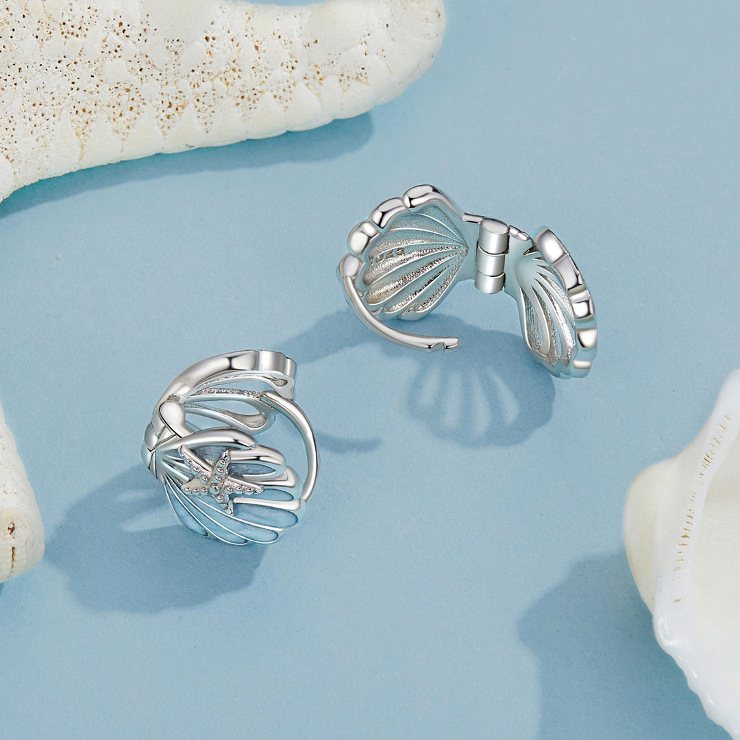 925 Sterling Silver White Gold Plated Enamel Earrings for Women 11x11mm