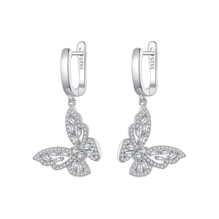 925 Sterling Silver Earrings with Pavé Setting CZ, 37x19mm for Women