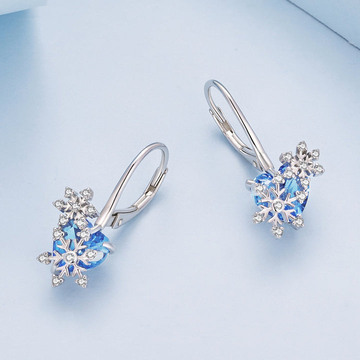 925 Sterling Silver Earrings with Transparent Glass and CZ, 23*12mm for Women