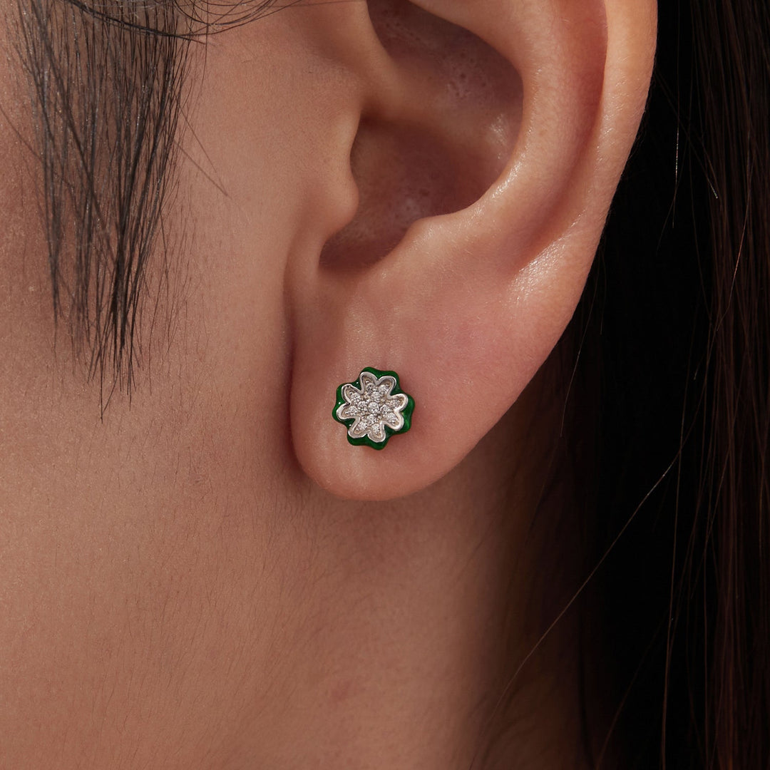 925 Sterling Silver Earrings with Pavé Set CZ &amp; White Gold Plating, 0.75cm for Women
