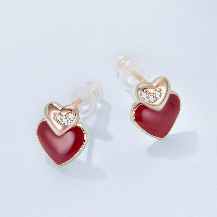 925 Sterling Silver Earrings with Enamel Finish and Pavé Setting in Rose Gold