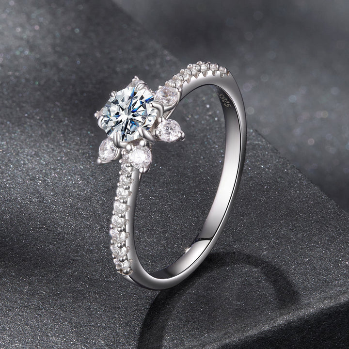 925 Sterling Silver Pavé Moissanite Ring with CZ - Size 6