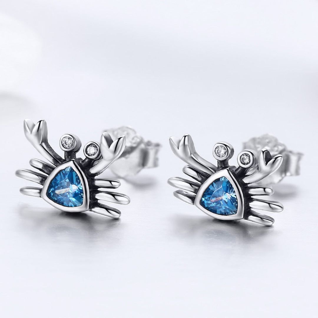 925 Sterling Silver Oxidized CZ Earrings 0.7cm x 1cm for Women