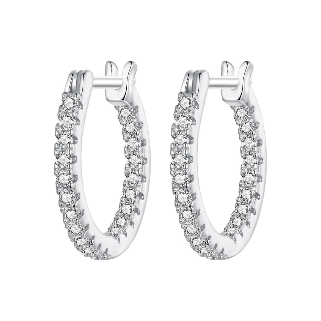 925 Sterling Silver Earrings with Pave Setting CZ in White Gold for Women