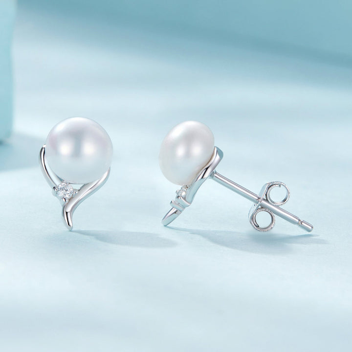 925 Sterling Silver Pavé Setting CZ &amp; Natural Fresh Water Earrings for Women - 10*7mm