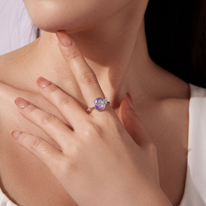 925 Sterling Silver Ring with Nano Opal Stone, 0.15 cm Width for Women