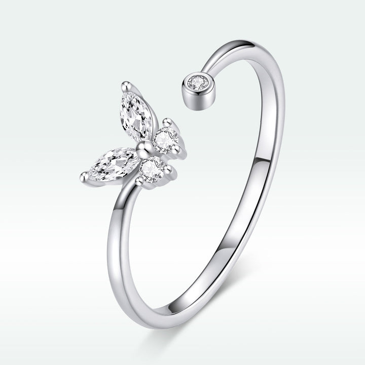 925 Sterling Silver Ring with Pavé Setting CZ, Butterfly Design, 0.6cm for Women