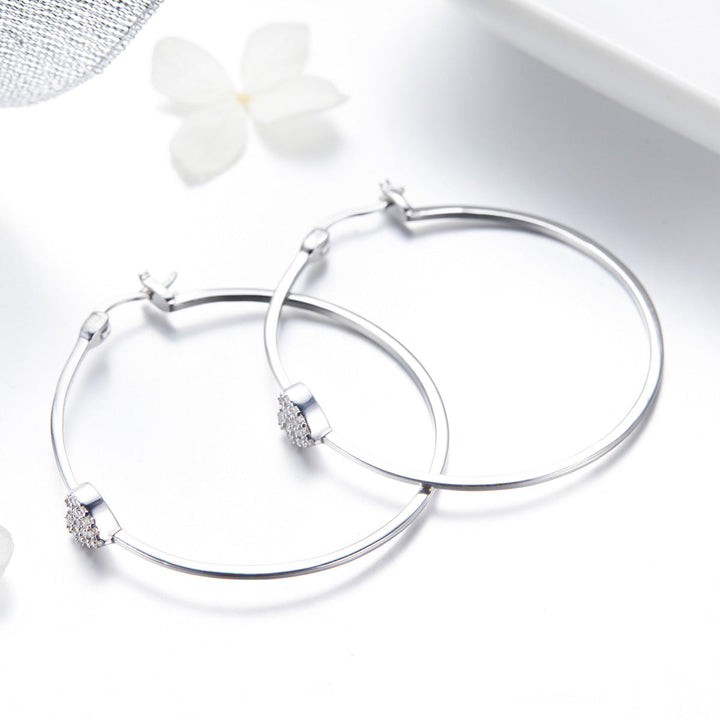 925 Sterling Silver Earrings with CZ, Size 3.8*0.6cm, Women&
