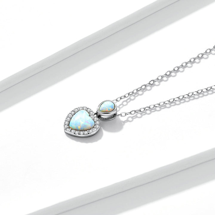 925 Sterling Silver Genuine Translucent Opal Necklace with CZ for Women