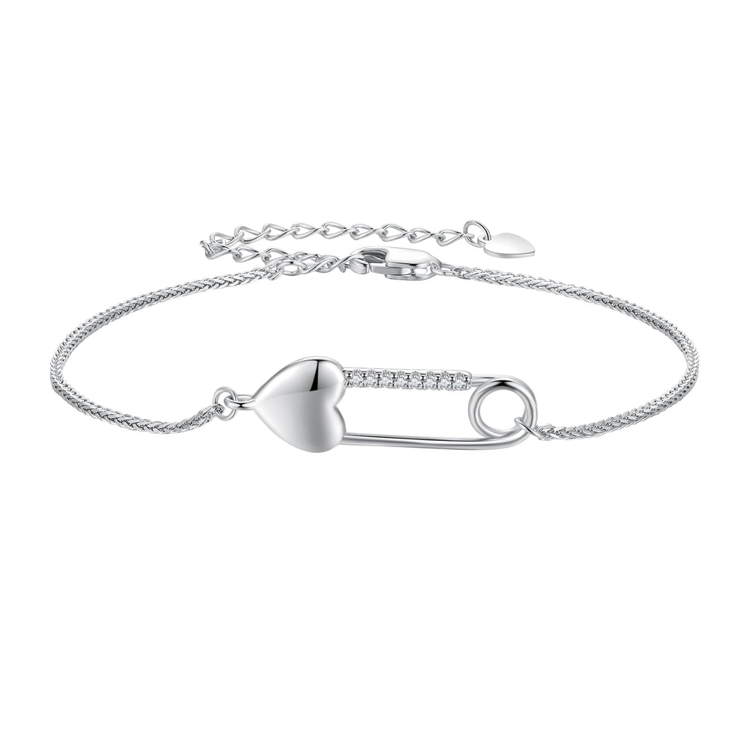 925 Sterling Silver Bracelet with CZ Pendant - 160mm Length and 8x26mm Pendant Size for Women
