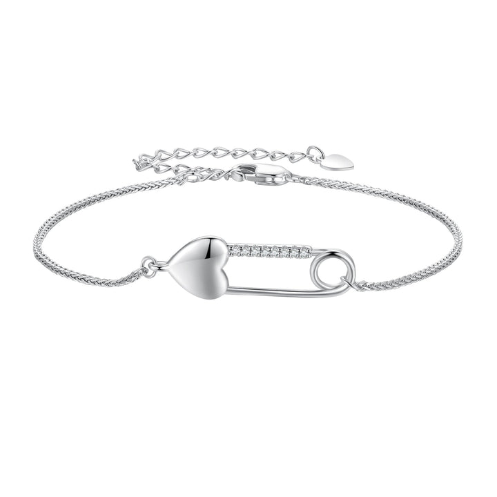 925 Sterling Silver Bracelet with CZ Pendant - 160mm Length and 8x26mm Pendant Size for Women